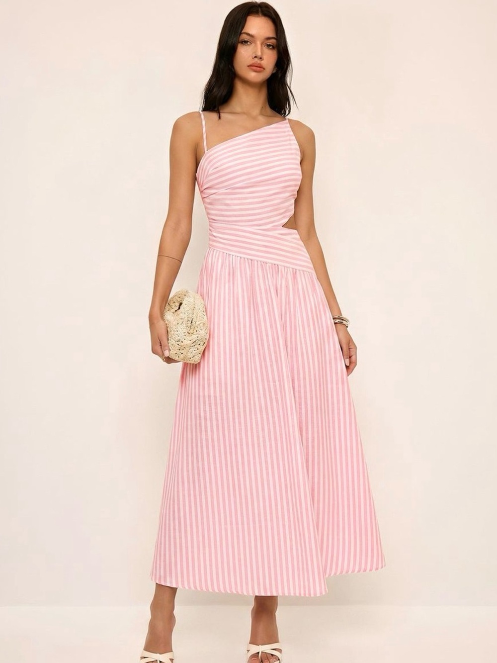 Commense Pink Asymmetric Cutout Cami Maxi Dress